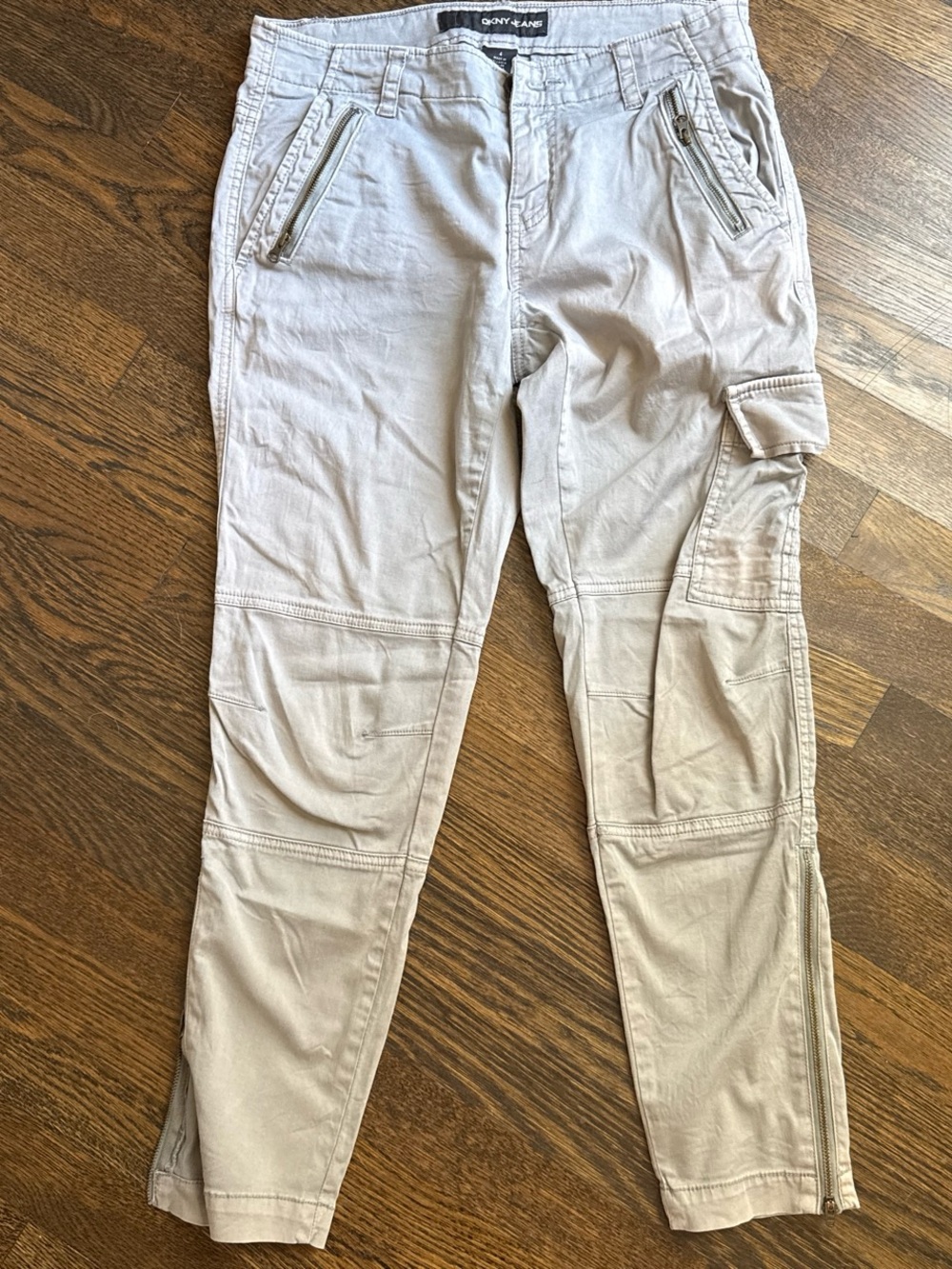 DKNY Light Beige Cargo Pants with Zip Details